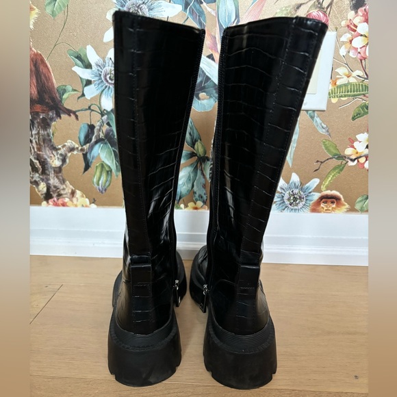 Black croc embossed moto boots - Picture 3 of 4